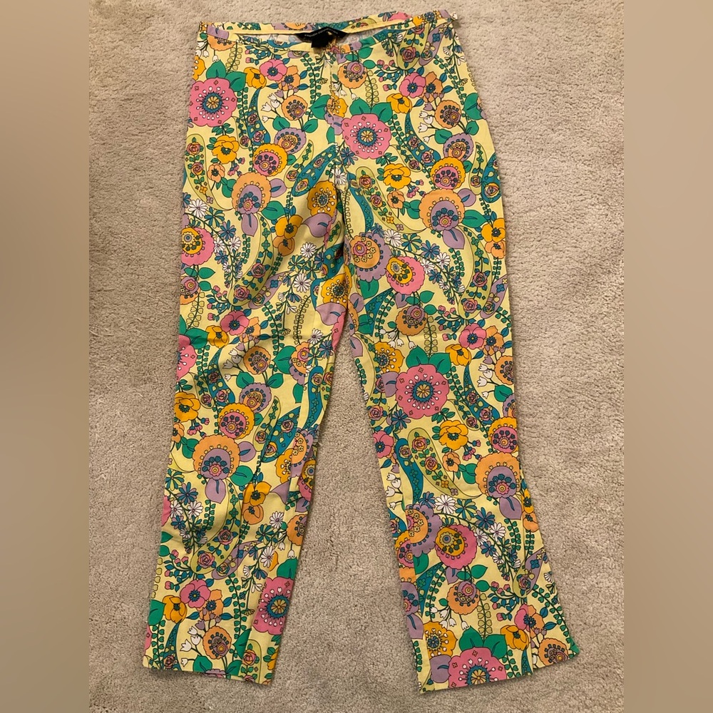 Vtg. French Connection Floral Cotton Side Zipper Capri Pants Size 6
